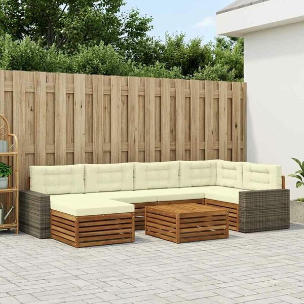 VidaXL Kültéri kanapé szett párnával 7 pcs Természetes és krémszínű