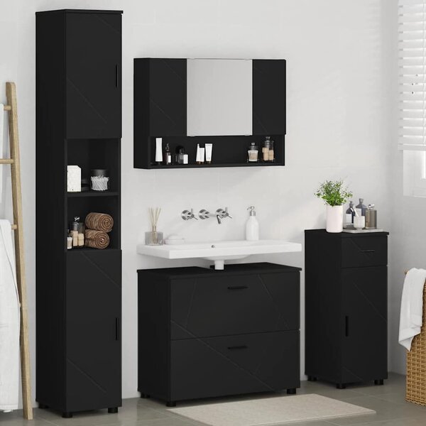 VidaXL Fürdőszoba bútor szett 4 db Fekete 35 x 30 x 192 cm