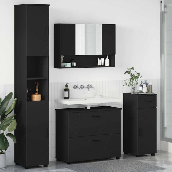 VidaXL Fürdőszoba bútor szett 4 db Fekete 35 x 30 x 192 cm
