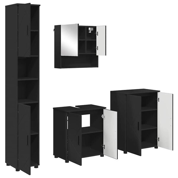 VidaXL Fürdőszoba bútor szett 4 db Fekete 61 x 35 x 64 cm