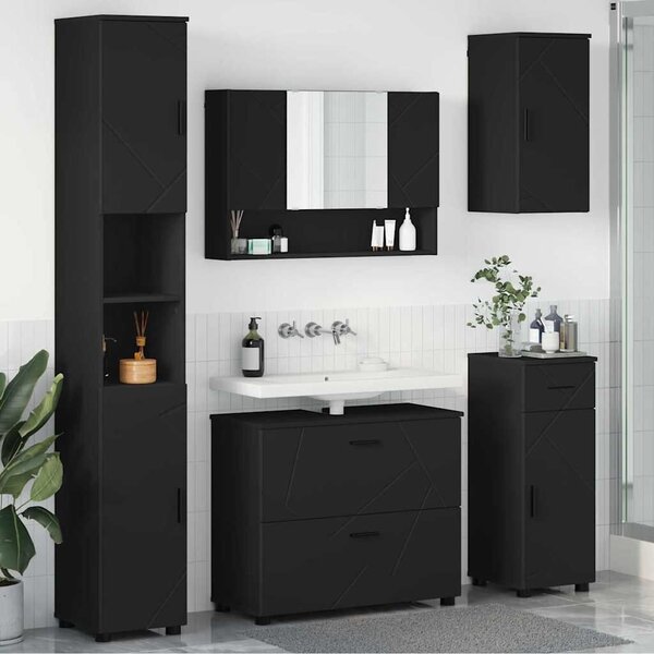 VidaXL Fürdőszoba bútor szett 5 db Fekete 35 x 30 x 192 cm