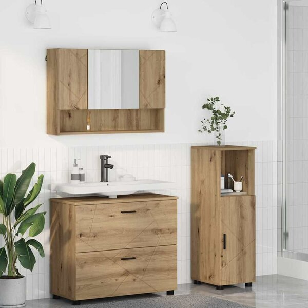 VidaXL Fürdőszoba bútor szett 3 pcs kézműves tölgy 76.5 x 35 x 64 cm