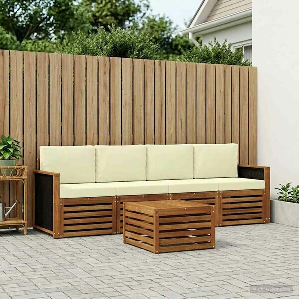 VidaXL Kültéri kanapé szett párnával 5 pcs Természetes és krémszínű
