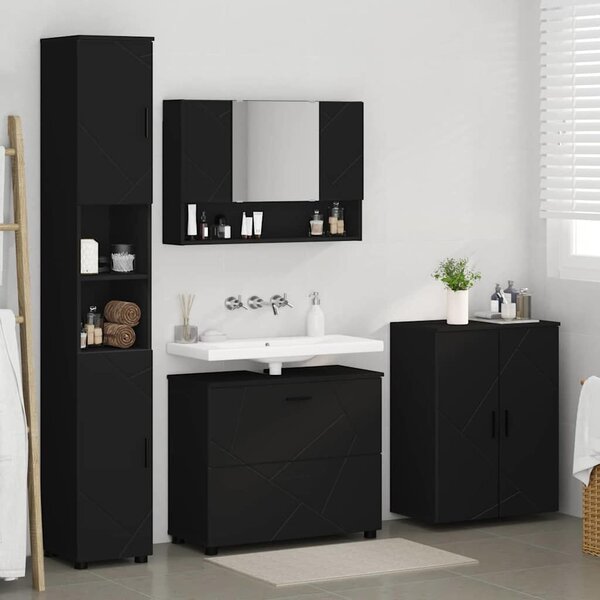 VidaXL Fürdőszoba bútor szett 4 db Fekete 35 x 30 x 192 cm