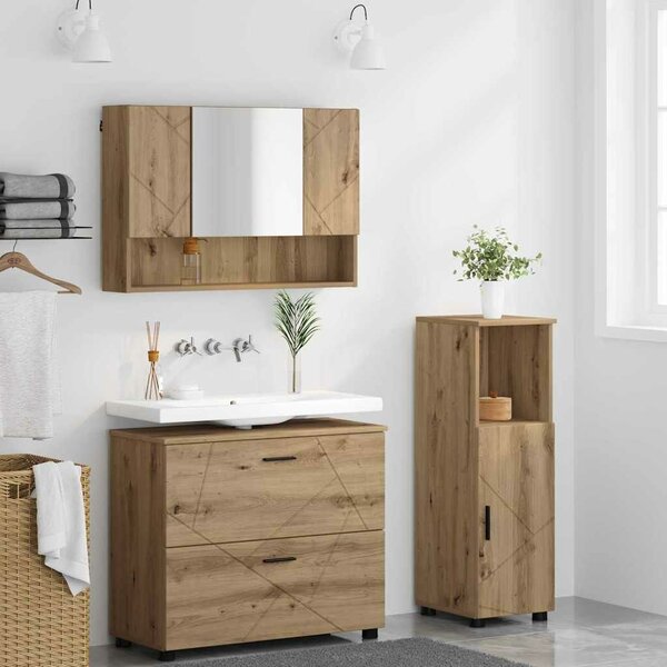 VidaXL Fürdőszoba bútor szett 3 pcs kézműves tölgy 76.5 x 35 x 64 cm