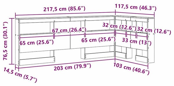 VidaXL Tároló fejtámla polcokkal tárolóval Musta tammi 100 cm Faanyag