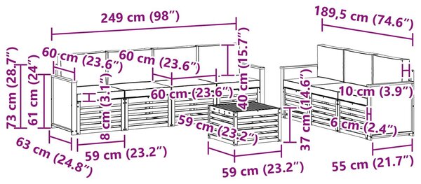 VidaXL Ülőgarnitúrák párnával 8 pcs Tömör Akácfa