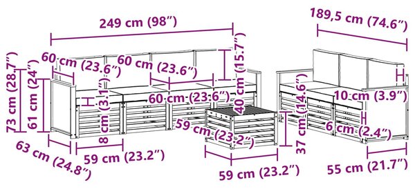 VidaXL Ülőgarnitúrák párnával 8 pcs Tömör Akácfa
