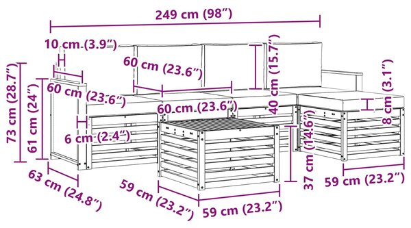 VidaXL Kültéri kanapé szett párnával 6 pcs Természetes és bézs