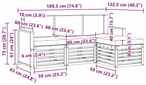 VidaXL Kültéri kanapé szett párnával 4 pcs Természetes és antracit