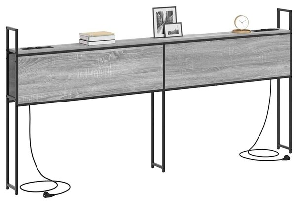 VidaXL Tárolós Fejtámla Töltő Állomással Szürke sonoma 180 cm Faanyag