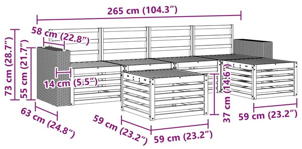 VidaXL Kültéri kanapé szett 6 pcs Természetes