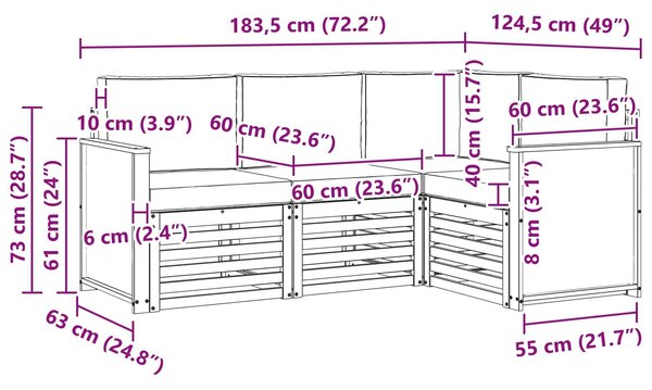 VidaXL Ülőgarnitúrák párnával 4 pcs Tömör Akácfa