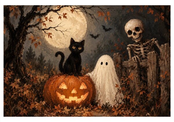 Kép halloweeni macska tökkel