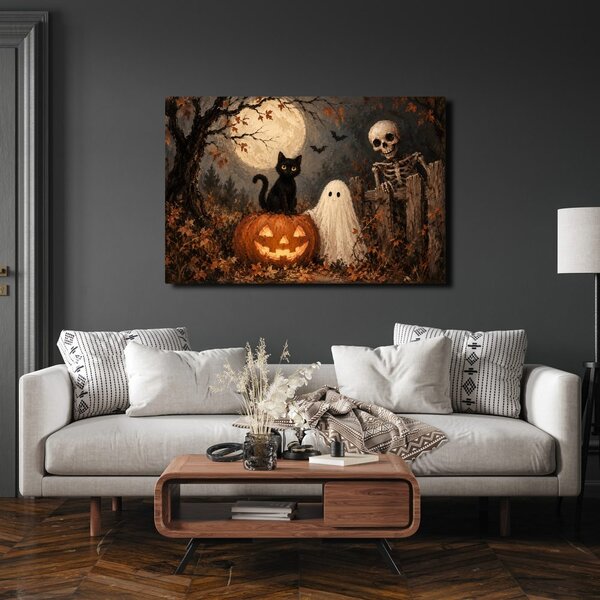 Kép halloweeni macska tökkel