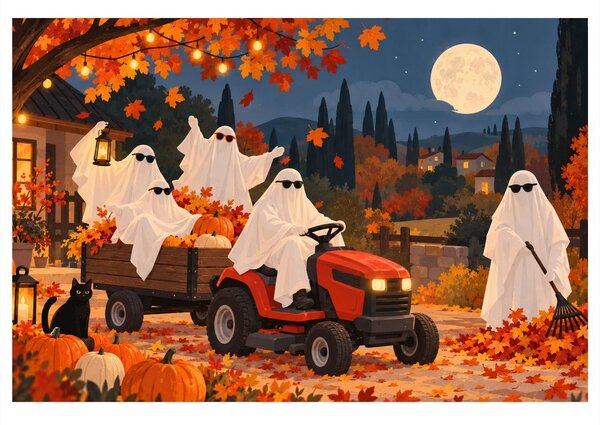 Kép halloweeni szellemek traktoron