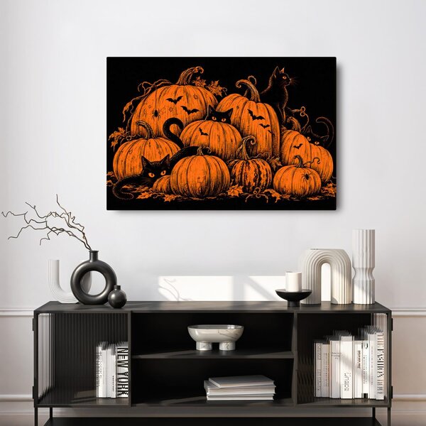 Kép halloween-i tökök fekete macskákkal