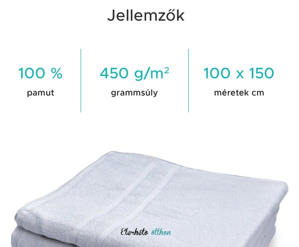 Deluxe fehér szállodai fürdőlepedő 100x150 cm, 100% pamut