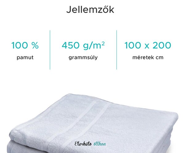 Deluxe fehér szállodai fürdőlepedő 100x200 cm, 100% pamut