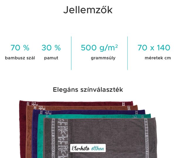 Bambusz törölköző BAMBOO 70x140 cm bordó, 70% bambusz | 30% pamut