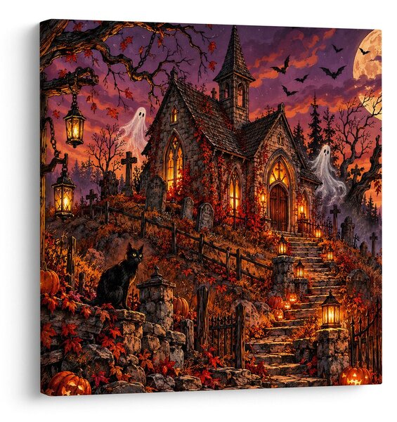 Kép halloweeni temető a kápolnánál