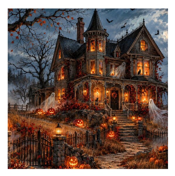Kép halloweeni ház szellemekkel
