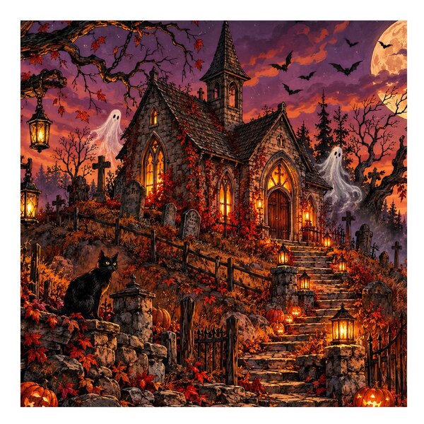 Kép halloweeni temető a kápolnánál