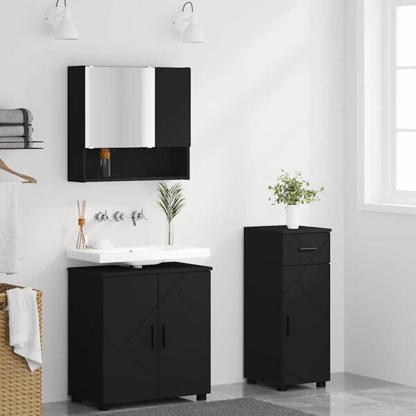 VidaXL Fürdőszoba bútor szett 3 pcs Fekete 61 x 35 x 64 cm Faanyag