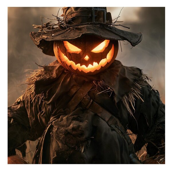 Kép lángoló halloweeni madárijesztő a mezőn