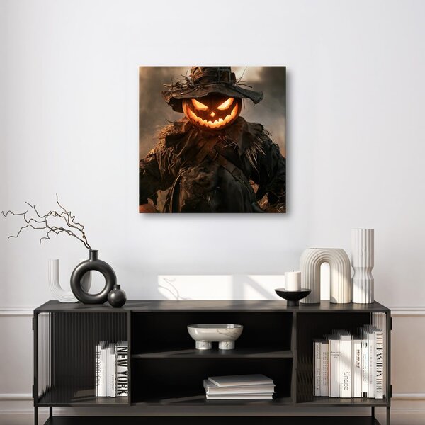 Kép lángoló halloweeni madárijesztő a mezőn
