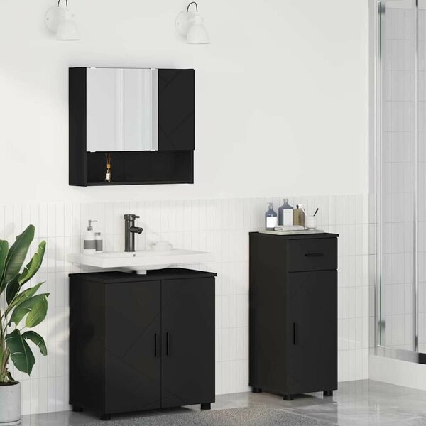 VidaXL Fürdőszoba bútor szett 3 pcs Fekete 61 x 35 x 64 cm Faanyag