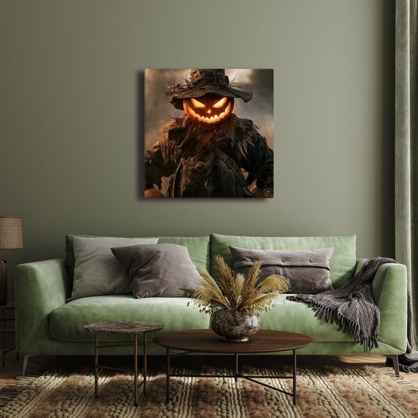 Kép lángoló halloweeni madárijesztő a mezőn