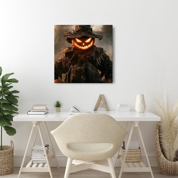 Kép lángoló halloweeni madárijesztő a mezőn