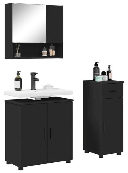 VidaXL Fürdőszoba bútor szett 3 pcs Fekete 61 x 35 x 64 cm Faanyag