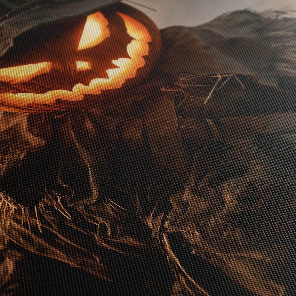 Kép lángoló halloweeni madárijesztő a mezőn
