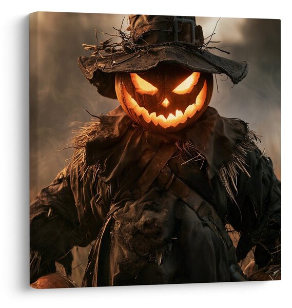 Kép lángoló halloweeni madárijesztő a mezőn