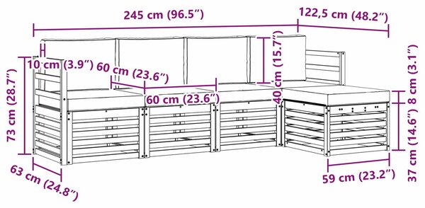 VidaXL Kültéri kanapé szett 5 pcs Fehér és Krém színű
