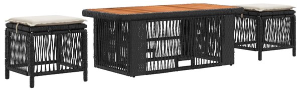 VidaXL Kert étkező szett párnával 4 pcs Fekete és Krém polirattan