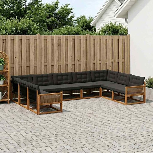 VidaXL Kültéri kanapé szett párnával 9 pcs Természetes és Fekete