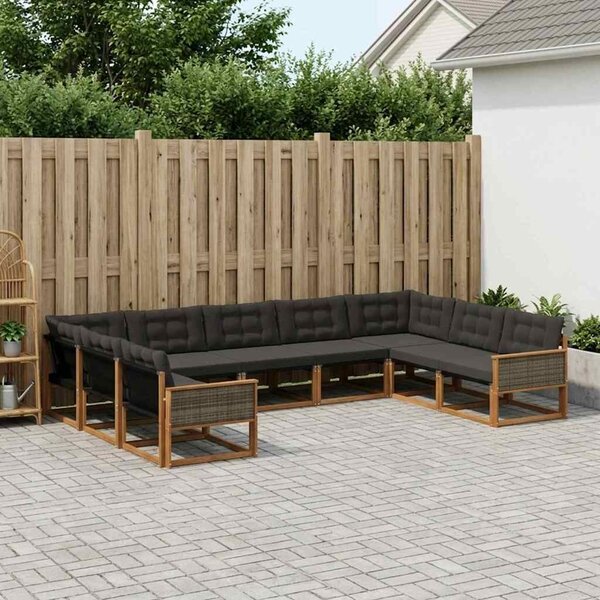 VidaXL Kültéri kanapé szett párnával 9 pcs Természetes és Fekete