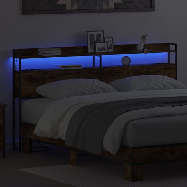 VidaXL Fejtámla LED -es lámpákkal Füstölt tölgy 200 cm Faanyag