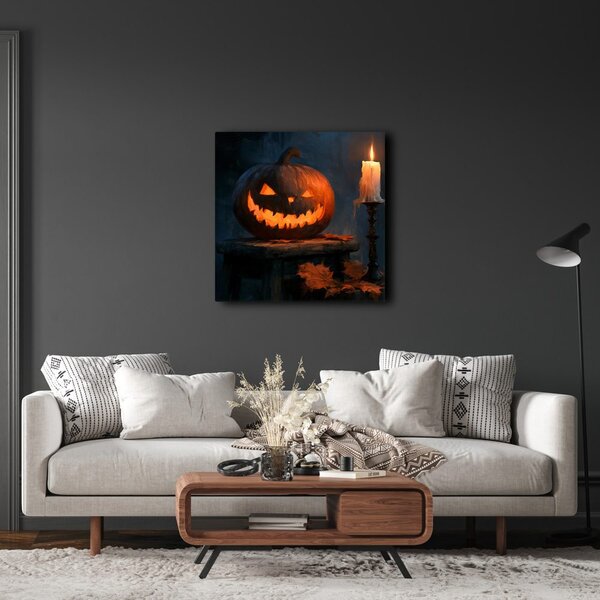 Kép halloweeni tök félhomályban