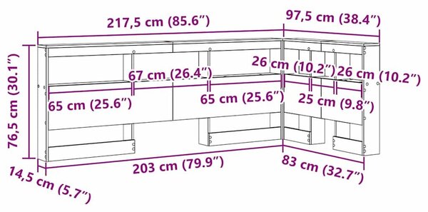 VidaXL Tároló fejtámla polcokkal fejtámlával Fehér 80 cm Faanyag