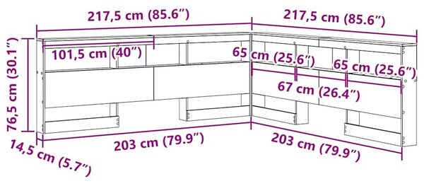 VidaXL Tároló fejtámla polcokkal tárolóval Musta tammi 200 cm Faanyag