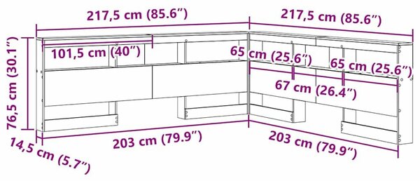 VidaXL Tároló fejtámla polcokkal fejtámlával Régi fa 200 cm Faanyag