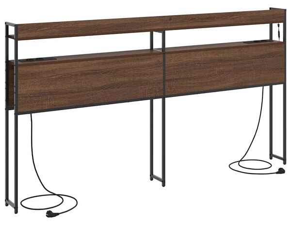 VidaXL Fejtámla LED -es lámpákkal polcokkal barna tölgy 200 cm Faanyag