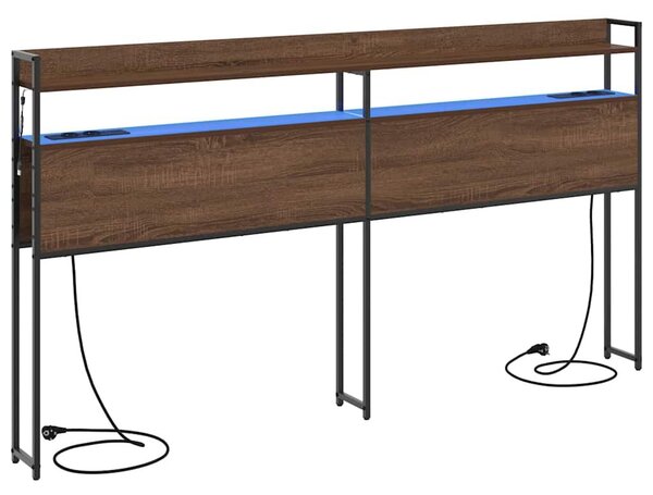 VidaXL Fejtámla LED -es lámpákkal polcokkal barna tölgy 200 cm Faanyag
