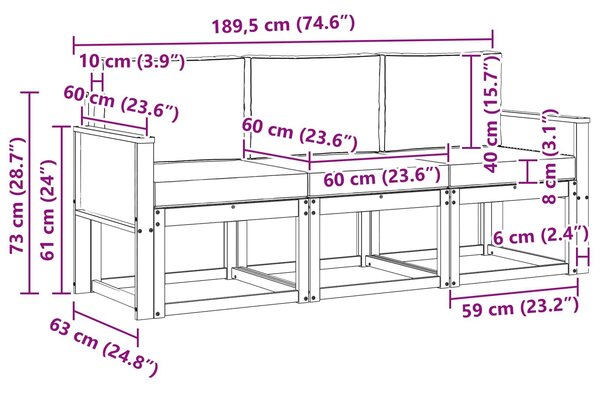 VidaXL Kültéri kanapé szett párnával 3 pcs Természetes és krémszínű