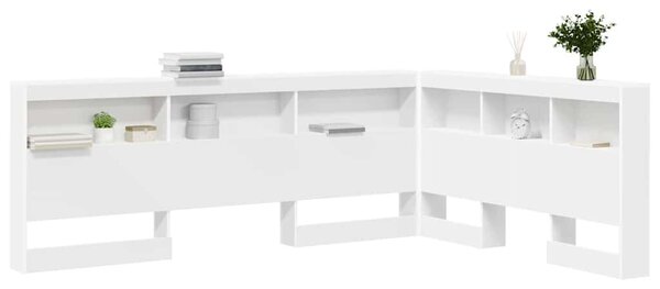 VidaXL Tároló fejtámla polcokkal fejtámlával Fehér 150 cm Faanyag