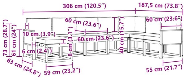 VidaXL Kültéri kanapé szett párnával 8 pcs Természetes és krémszínű